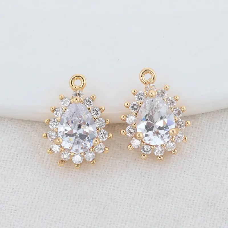 14K Brass and Zircon Drop Charms Pendants for DIY Necklaces