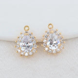 14K Brass and Zircon Drop Charms Pendants for DIY Necklaces