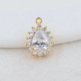 14K Brass and Zircon Drop Charms Pendants for DIY Necklaces