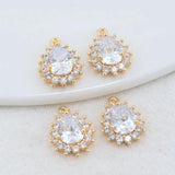14K Brass and Zircon Drop Charms Pendants for DIY Necklaces