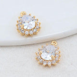 14K Brass and Zircon Drop Charms Pendants for DIY Necklaces