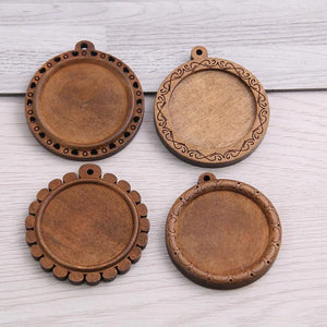 8pcs Wooden Round Vintage Glass/Cabochon Frame Settings Bezel For DIY Bracelet