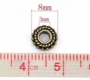 8mm Antique Bronze Spacer Beads Wheel Carved Loose Spacer Beads 100PCs