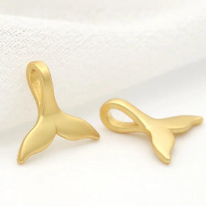 4PCS 10x10MM 14K Plated Brass Whale Tail Charm Pendants