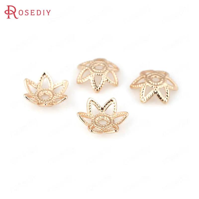 50PCS 8MM 18K Silver Brass Flower Beads Caps DIY Jewelry Earrings Making