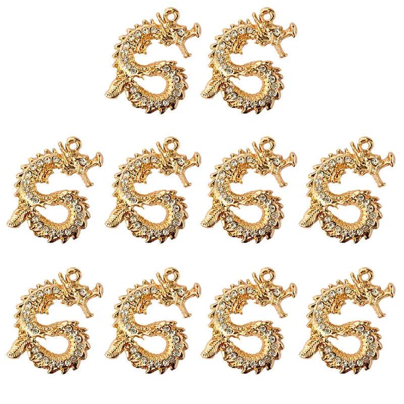 10Pcs Dragon Pendant Charms With Rhinestone For DIY Jewelry Making