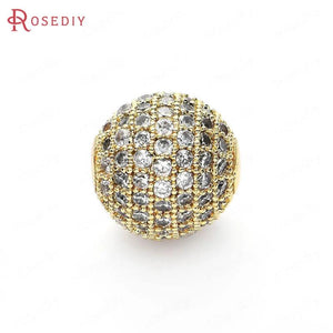 2PCS 12MM Brass Zircon Ball Spacer Beads Jewelry Making DIY Findings