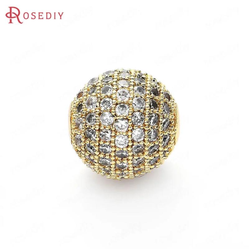 2PCS 12MM Brass Zircon Ball Spacer Beads Jewelry Making DIY Findings