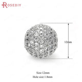 2PCS 12MM Brass Zircon Ball Spacer Beads Jewelry Making DIY Findings