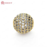 2PCS 12MM Brass Zircon Ball Spacer Beads Jewelry Making DIY Findings