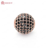 2PCS 12MM Brass Zircon Ball Spacer Beads Jewelry Making DIY Findings