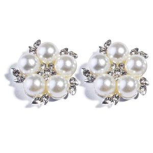 10Pcs 22mm Metal Alloy Pearl Flatback Buttons Sewing Rhinestones Craft Silver