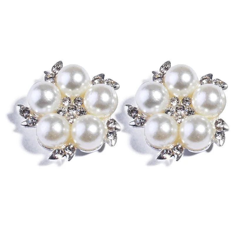 10Pcs 22mm Metal Alloy Pearl Flatback Buttons Sewing Rhinestones Craft Silver