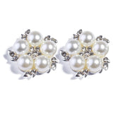 10Pcs 22mm Metal Alloy Pearl Flatback Buttons Sewing Rhinestones Craft Silver