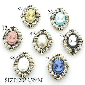 10pcs 20*25mm Alloy Rhinestone Pearl Resin Avatar DIY Garment Decoration
