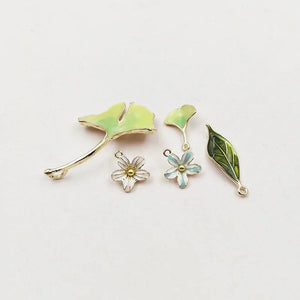 10 PCS Enamel Leaves Flowers Charms for DIY Jewelry Making