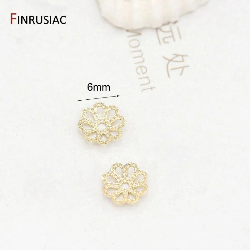 14k plated copper 6mm/7.5mm flower cap beads for diy jewelry making