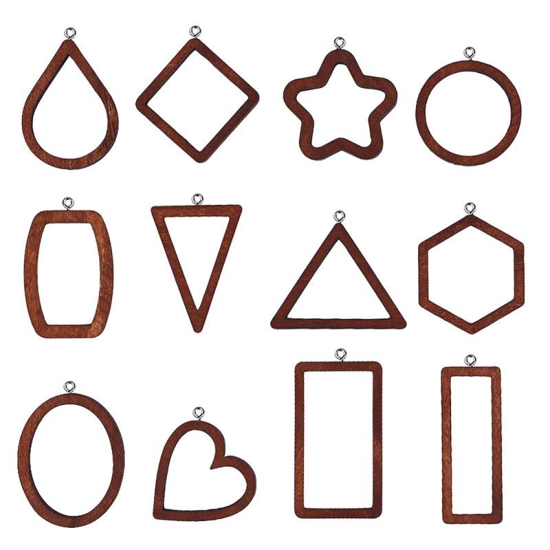 12PCS DIY Earring Necklace Wooden Frame Pendant Geometric Animal Flower Shape