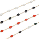 Stainless Steel Plated Rosary Beaded Chain with Teardrop Glass Beads