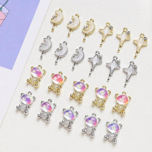 6pcs Alloy Wind Bear Moon Pendant DIY Jewelry Charms