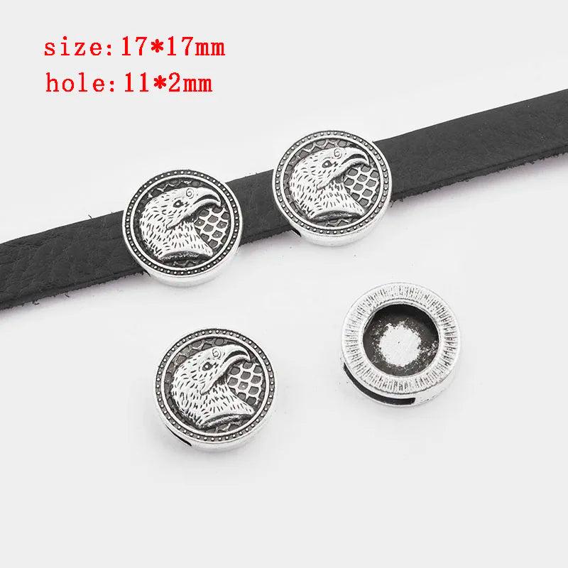10x Antique Silver Animals Slider Beads 10x2mm Flat Leather Cord DIY Jewel