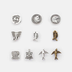 10x Antique Silver Animals Slider Beads 10x2mm Flat Leather Cord DIY Jewel
