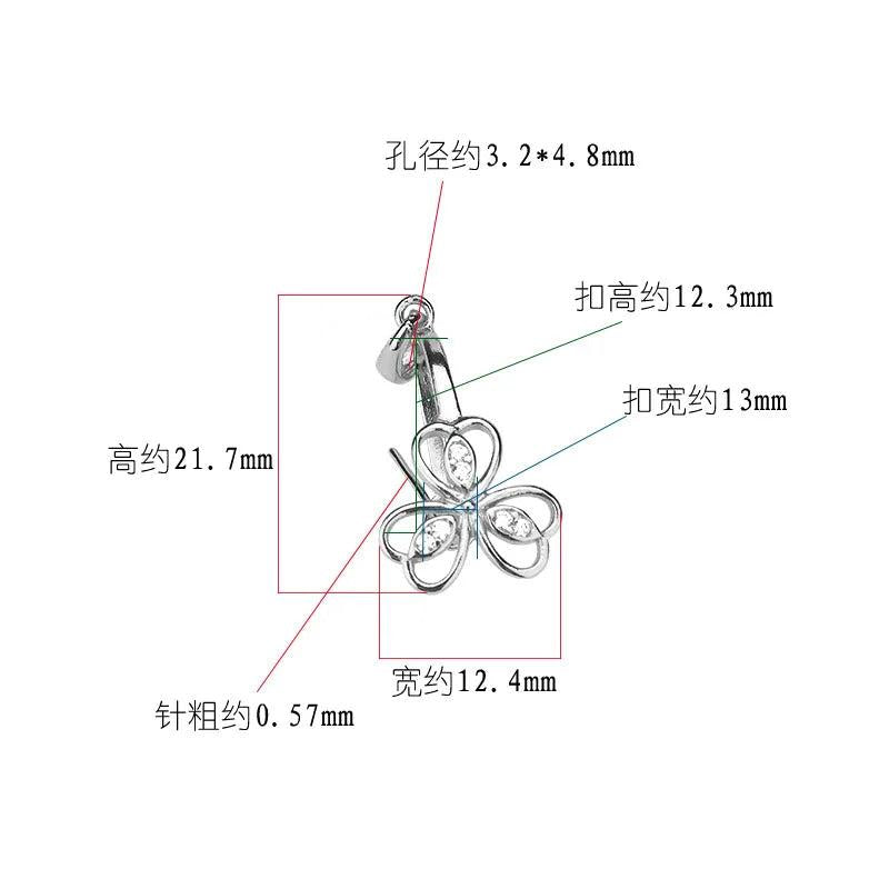 S925 Silver Clover Zircon Pendant Safety Buckle DIY Jade Jewelry