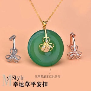 S925 Silver Clover Zircon Pendant Safety Buckle DIY Jade Jewelry