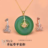 S925 Silver Clover Zircon Pendant Safety Buckle DIY Jade Jewelry