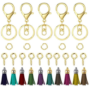 30 Pcs Key Chain Rings Tassel Pendants Hardware DIY Crafts Earrings Supplies