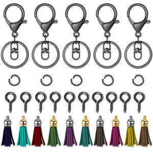 30 Pcs Key Chain Rings Tassel Pendants Hardware DIY Crafts Earrings Supplies