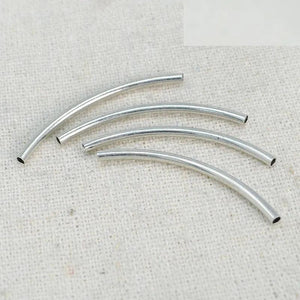 100 PCS 2mm*35mm Rhodium Tone Curved Tube Beads