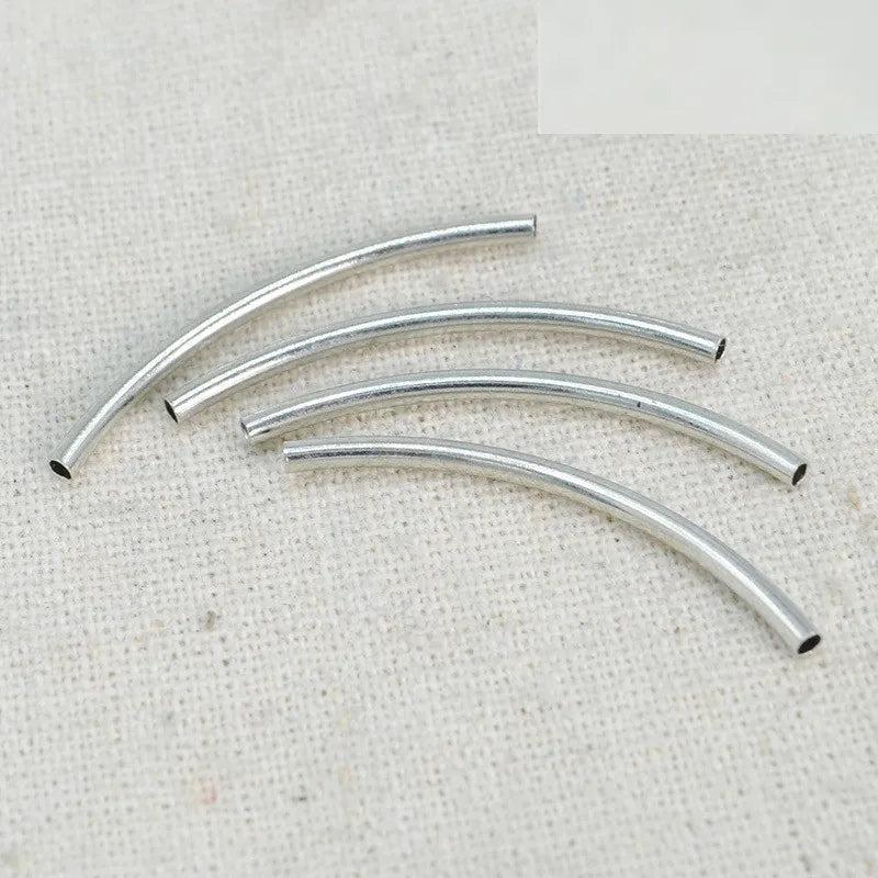 100 PCS 2mm*35mm Rhodium Tone Curved Tube Beads