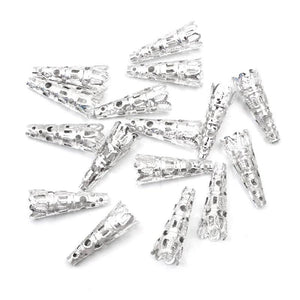 100pcs Silver Hollow Flower End Caps 22x9mm