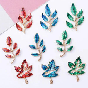 10 Metal Alloy Enamel Leaf Charms Pendant DIY Jewelry Accessories