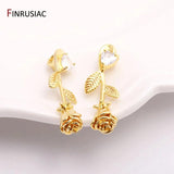 14K Plated Rose Charms 30.5x11mm Flower Pendants DIY Earring Making Supplies