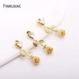 14K Plated Rose Charms 30.5x11mm Flower Pendants DIY Earring Making Supplies
