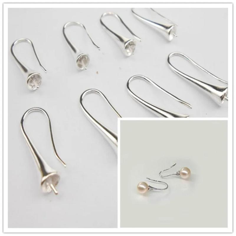 DIY 925 Silver Hook Earrings Smooth Trumpet Shape Bead Earring Accessories
