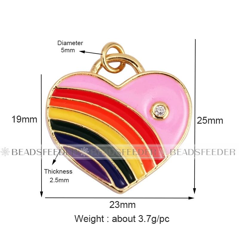 Rainbow Heart Enamel Charm Neon Pink Orange Turquoise Pendant