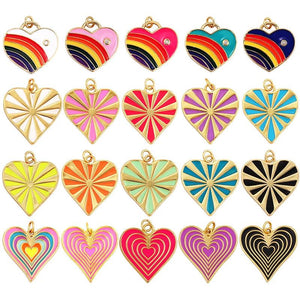 Rainbow Heart Enamel Charm Neon Pink Orange Turquoise Pendant