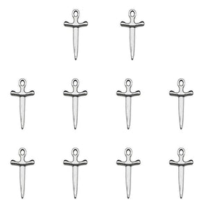 10Pcs Sword Charms Antique Silver Cross Pendant for DIY Jewelry Making