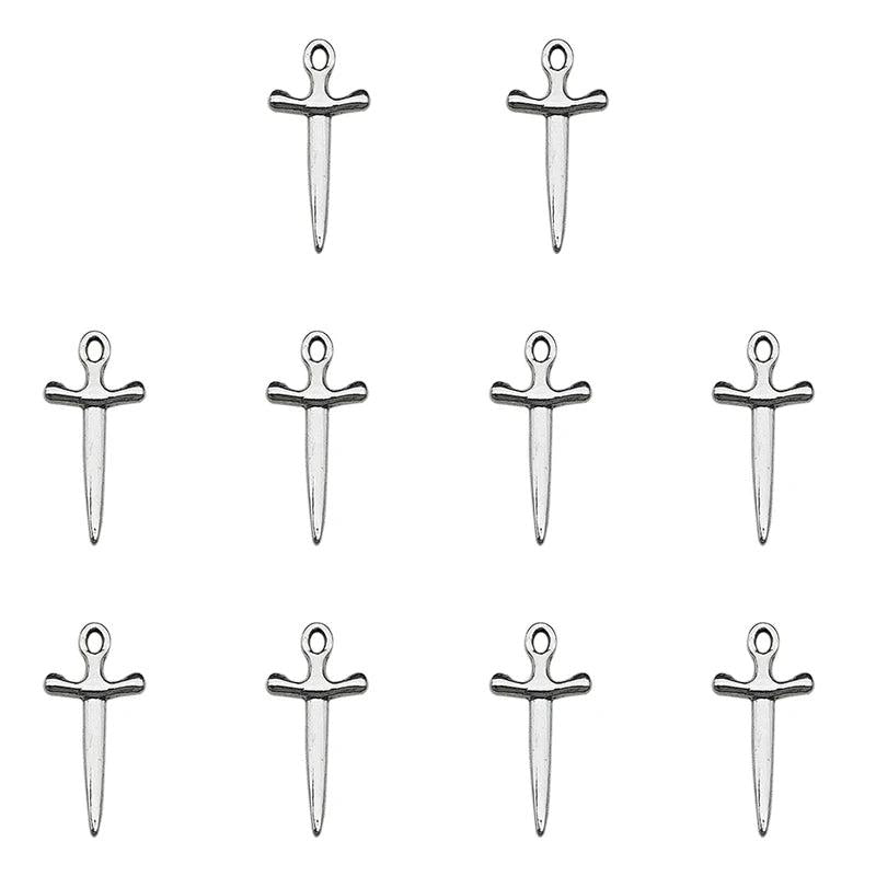 10Pcs Sword Charms Antique Silver Cross Pendant for DIY Jewelry Making