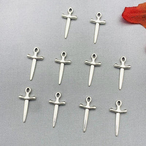 10Pcs Sword Charms Antique Silver Cross Pendant for DIY Jewelry Making
