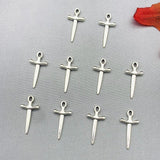 10Pcs Sword Charms Antique Silver Cross Pendant for DIY Jewelry Making