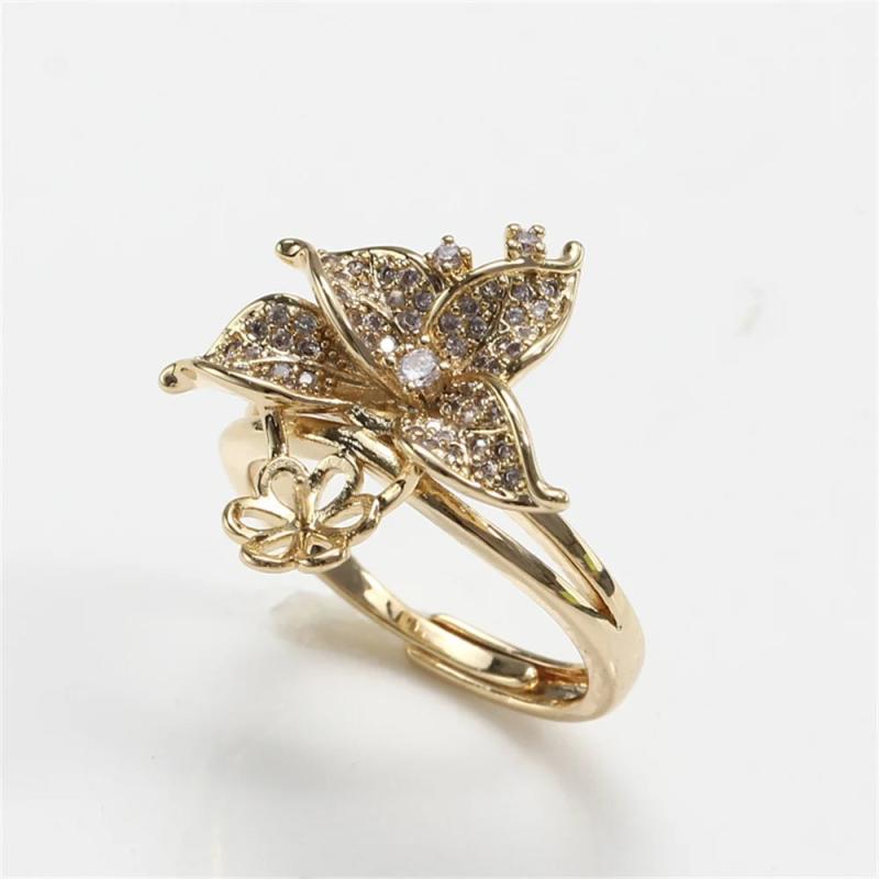 Copper Plated K Process Flower Zircon Pearl Ring DIY Accessory