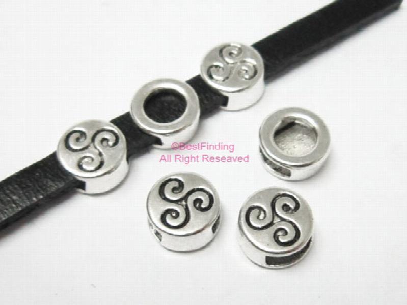 5x2mm Round Spiral Sliders Flat Leather Findings