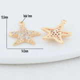 14K Brass Zircon Starfish Charms Pendants Jewelry Making Supplies