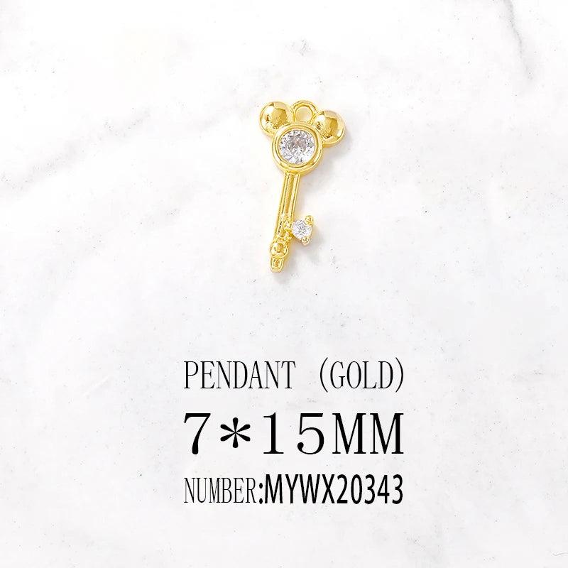 Brass Zircon Key Charms Pendants Necklace Bracelet Earring DIY Jewelry