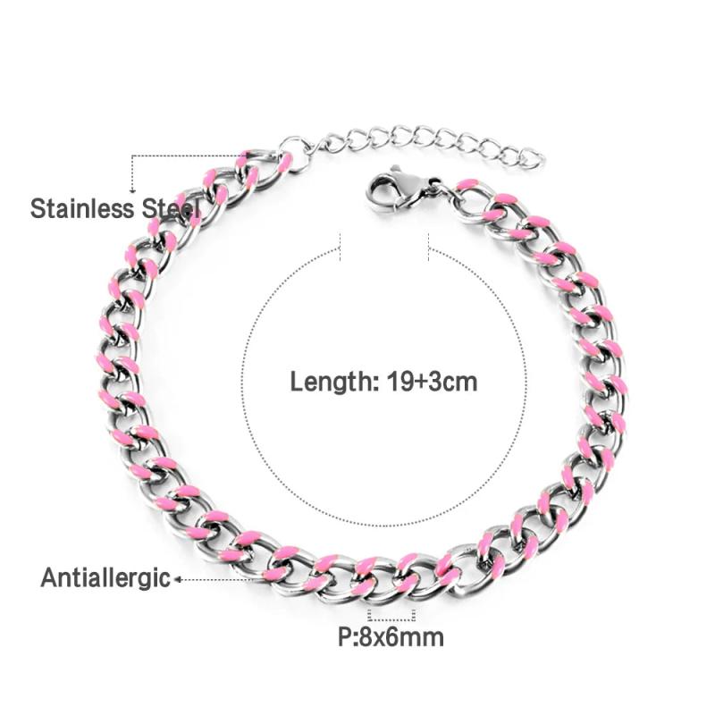 ASON Pink/Green Oil Drip Chains Bracelet Adjustable Link Chain Women Gift