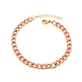 ASON Pink/Green Oil Drip Chains Bracelet Adjustable Link Chain Women Gift